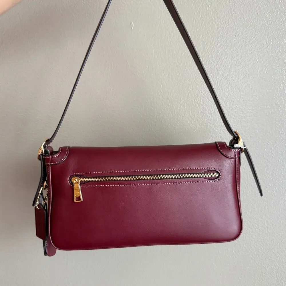 Limited ‼️Coach Etta Small Flap Shoulder Bag CCV63 smooth leather/Im/Maroon - Picture 4 of 11